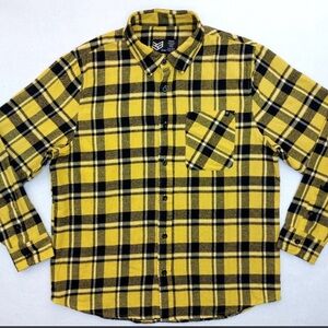 RONIN Factory Plaid Flannel Shirt Mens Medium Rockabilly Trucker Yellow‎ Black